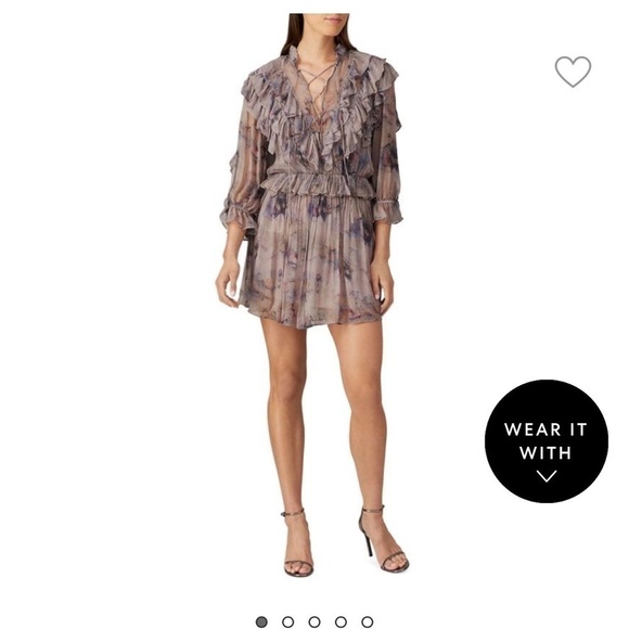 IRO Dresses & Skirts - IRO Banon Floral Mini Blouson Dress Ruffles V-Neck Lace Up Size 44